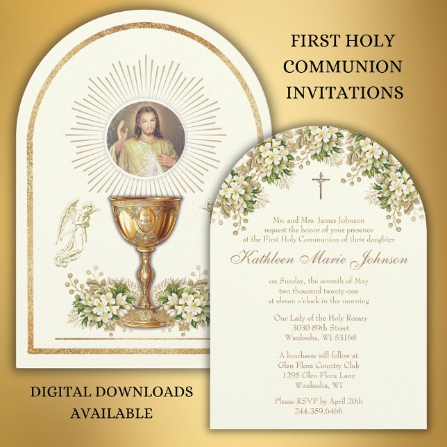 Invitación Santa Comunión Divina Mercy Floral (Subido por el creador)