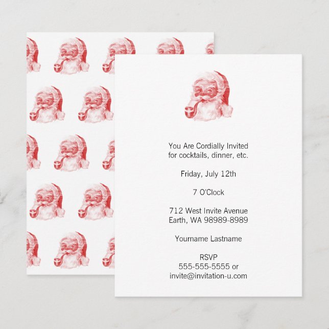 Invitación Santa con estilo flauta retro (Anverso / Reverso)