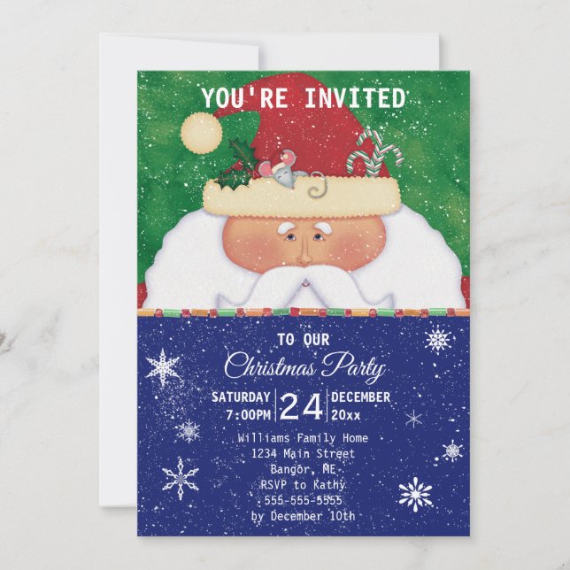 Invitación Santa con Fiesta de Navidades del ratón (Anverso)