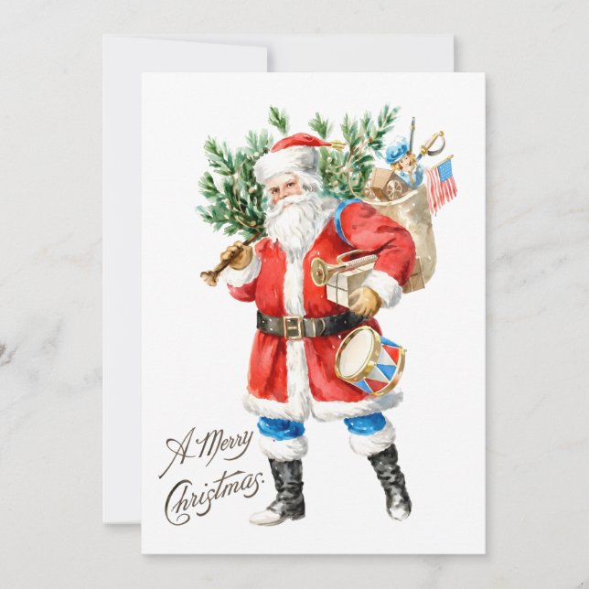 Invitación Santa con juguetes y tambor (Anverso)