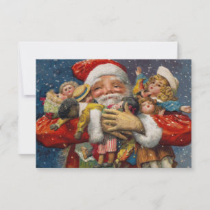 Invitación Santa con los brazos llenos de muñecas