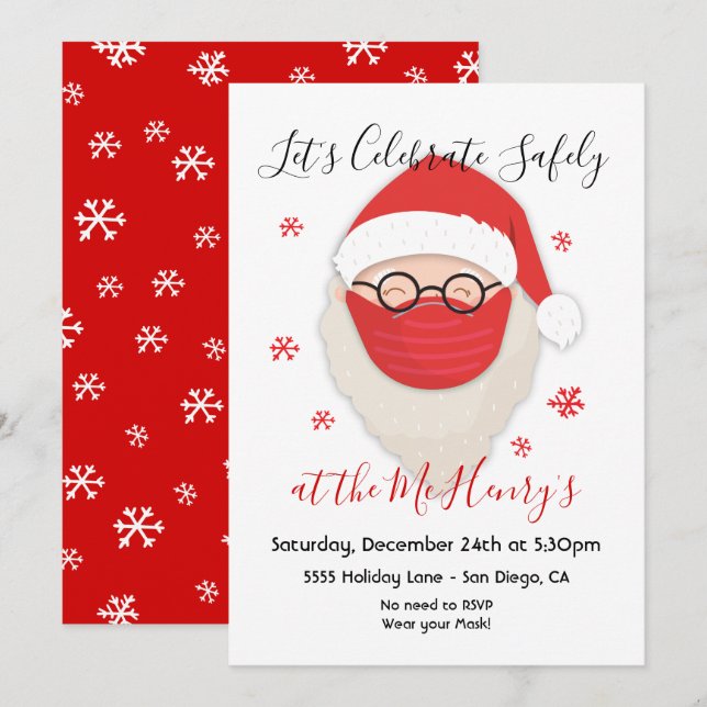 Invitación Santa con máscara Fiesta de Navidades de Distancia (Anverso / Reverso)