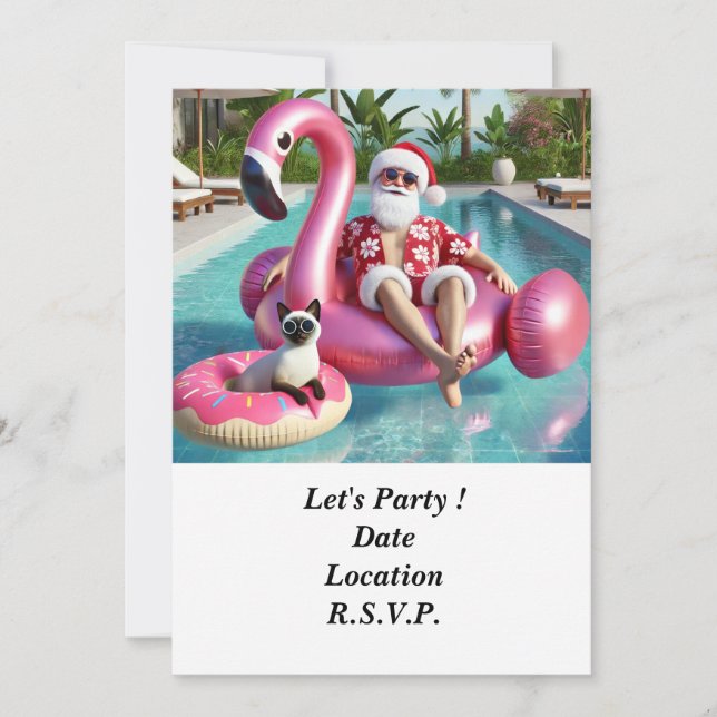 Invitación Santa con Navidades de gatos en julio Fiesta de bi (Anverso)