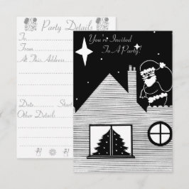 Invitación santa con saco en el techo navidades blancos y neg