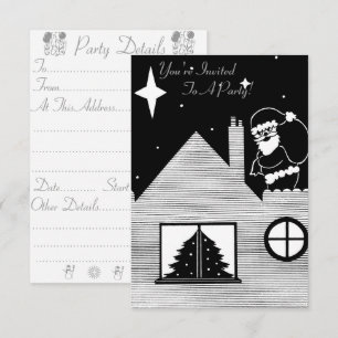 Invitación santa con saco en el techo navidades blancos y neg
