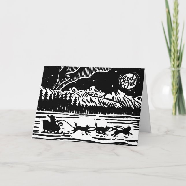 Invitación Santa con trineo de perros en la impresión de lino (Anverso)