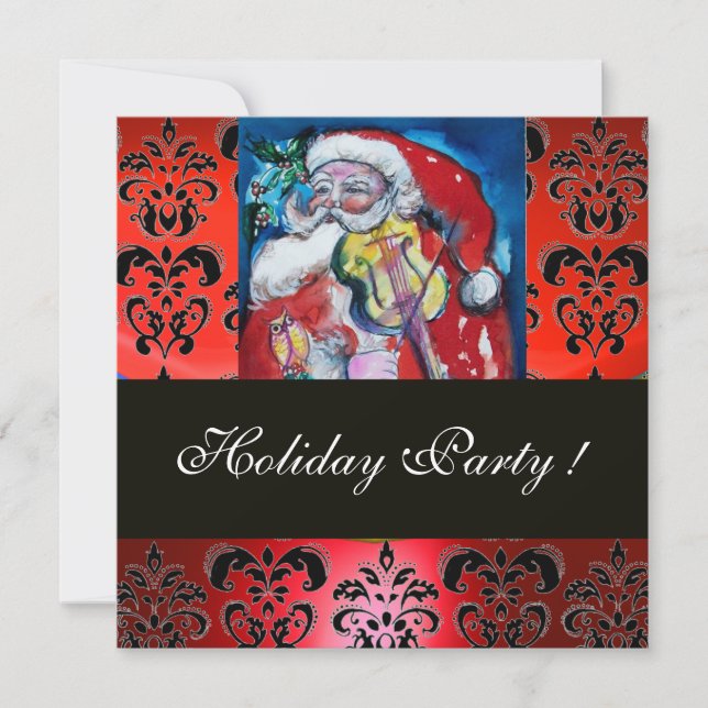 INVITACIÓN SANTA CON VIOLÍN, ROJO ROBO DAMASCO MONOGRAM (Anverso)