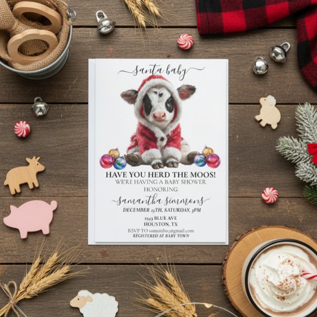 Invitación Santa Cow Calf Christmas Holiday Baby Shower  (Subido por el creador)