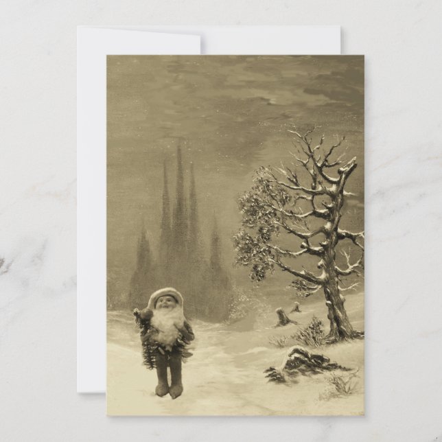 Invitación SANTA DE LOS GNOMES, FIESTA NAVIDAD Sepia Brown (Anverso)