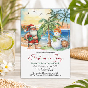 Invitación Santa de verano & muñeco de nieve Navidad en julio