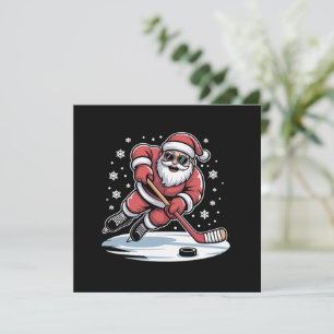 Invitación Santa divertido de Navidad jugando hockey sobre hi