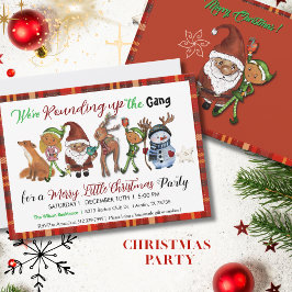 Invitación Santa, Elfos, Ciervos y Pandilla de Muñeco de Niev