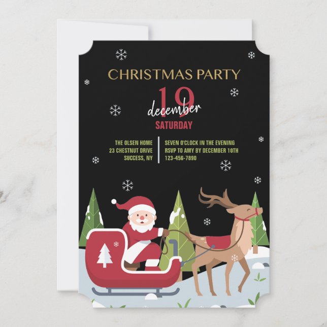 Invitación Santa en su trineo Fiesta de Navidad (Anverso)