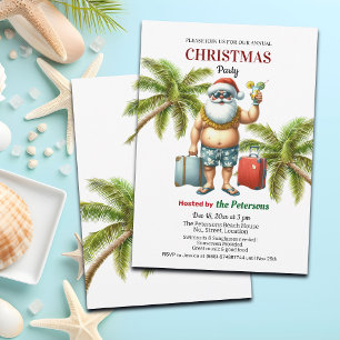 Invitación Santa en una fiesta de Navidad en una isla tropica