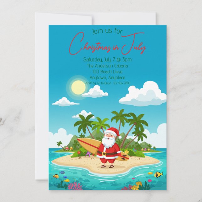 Invitación Santa en una isla Navidad en julio (Anverso)