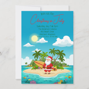 Invitación Santa en una isla Navidad en julio