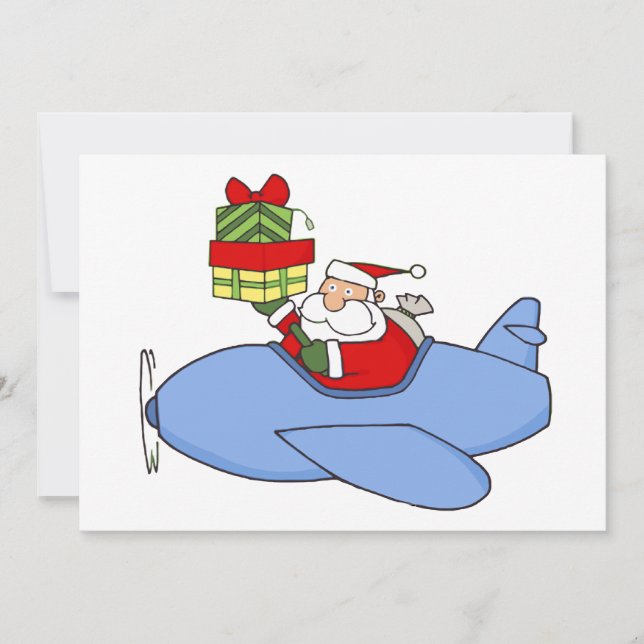 Invitación Santa entrega regalos en avión (Anverso)