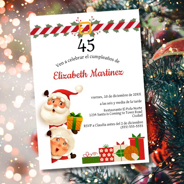 Invitación Santa español y cumpleaños 45 de Sra Claus Navidad (Subido por el creador)