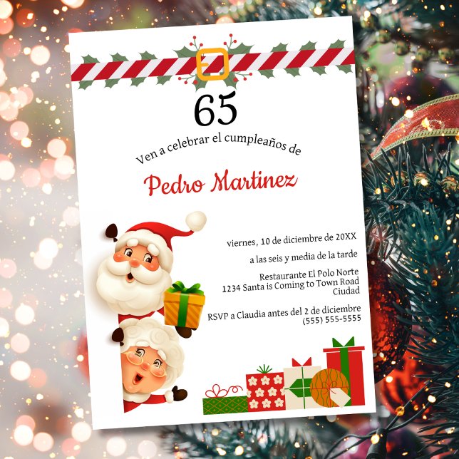 Invitación Santa español y cumpleaños 65 de Sra Claus Navidad (Subido por el creador)