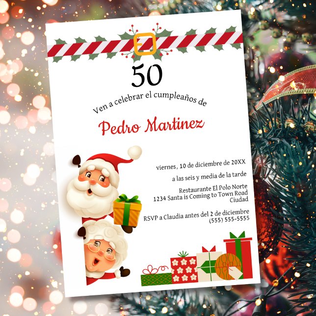 Invitación Santa español y cumpleaños número 50 de Navidad de (Subido por el creador)