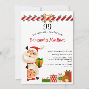 Invitación Santa español y cumpleaños número 99 de Sra Claus 