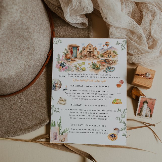 Invitación Santa Fe New Mexico Bachelorette Weekend Itinerary (Subido por el creador)