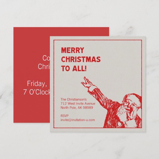 Invitación Santa: "¡Feliz Navidad para todos!"Fiesta (Anverso / Reverso)