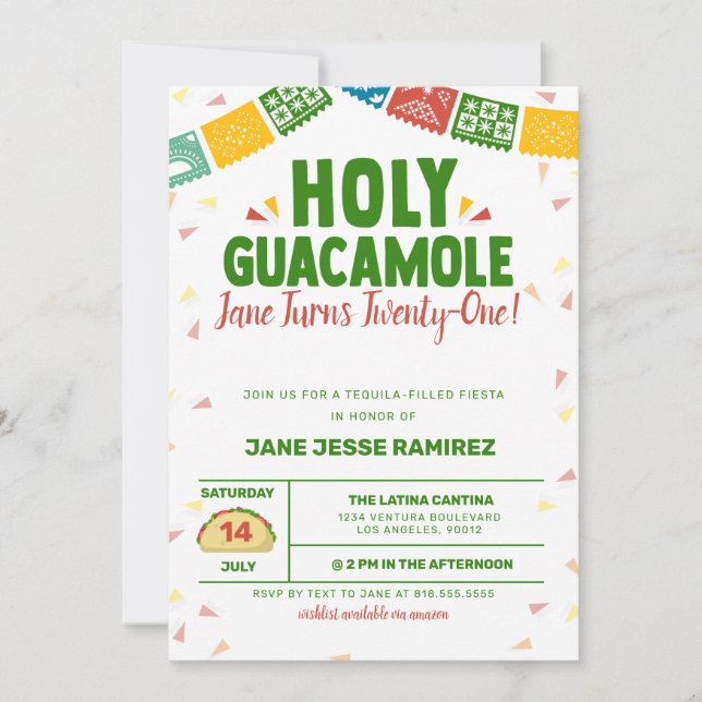 Invitación Santa Fiesta de Cumpleaños 21 de Guacamole (Anverso)
