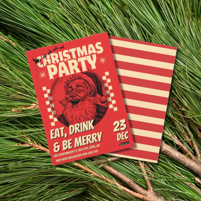 Invitación Santa Fiesta de Navidad Vintage Rojo  (Subido por el creador)