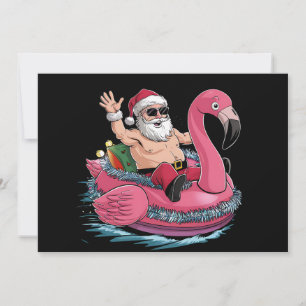 Invitación Santa Flamingo Flotador Navidad En Julio Verano