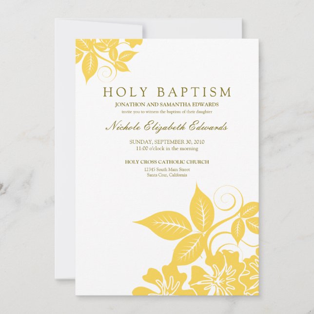 Invitación santa floral amarilla limón del (Anverso)