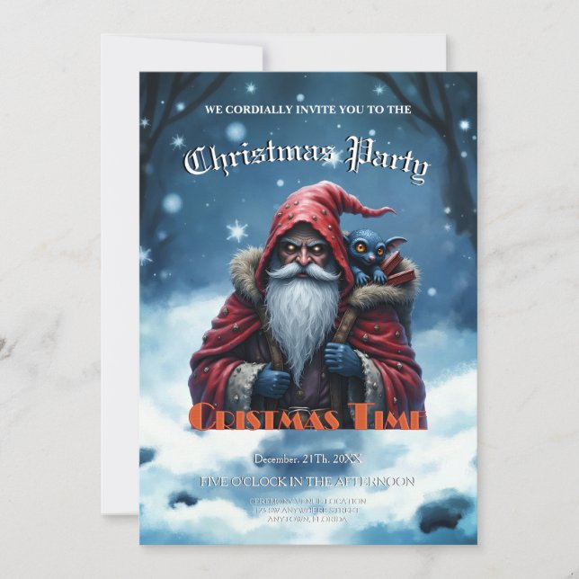 Invitación Santa Frostbite y su duende travieso. (Anverso)