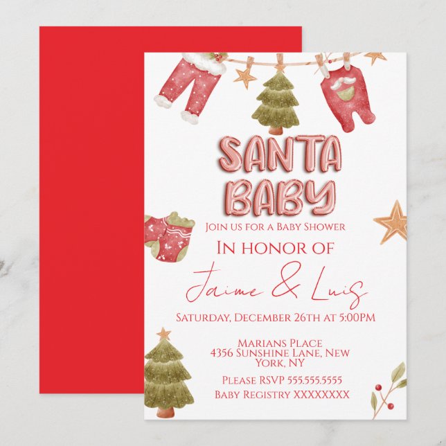 Invitación Santa Girl Boy Holiday Baby Shower   (Anverso / Reverso)