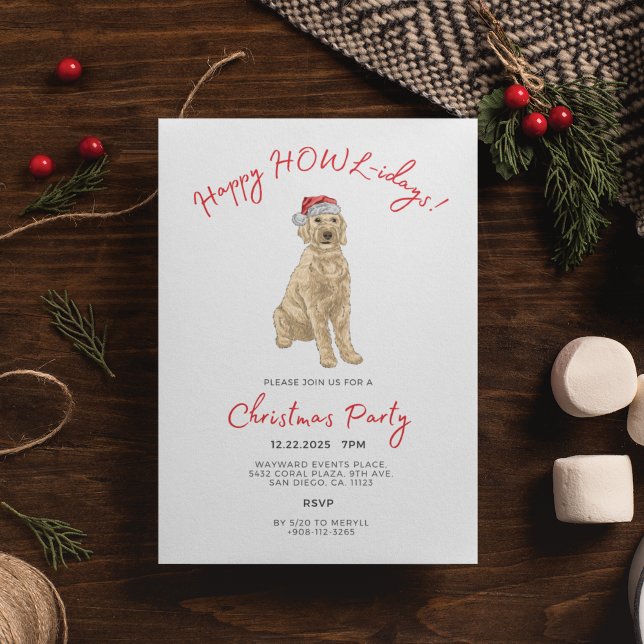 Invitación Santa Golden Doodle Watercolor Christmas Party (Subido por el creador)