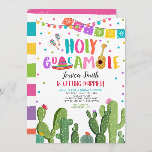 Invitación Santa Guacamole Fiesta Cactus Ducha Bridal  (Anverso / Reverso)