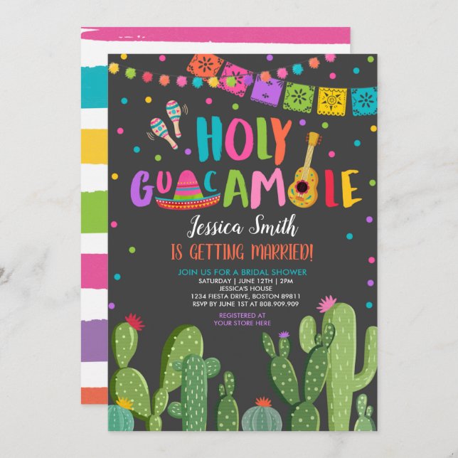 Invitación Santa Guacamole Fiesta Cactus Ducha Bridal (Anverso / Reverso)