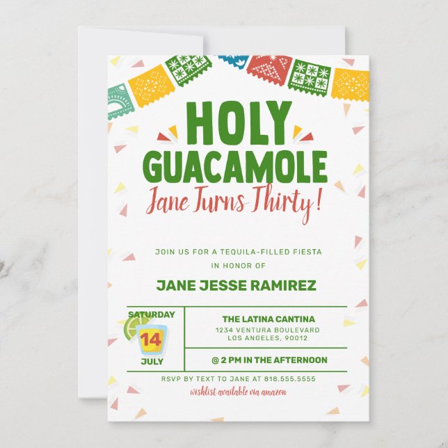 Invitación Santa Guacamole Fiesta de cumpleaños número 30 (Anverso)