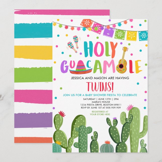 Invitación Santa Guacamole Fiesta gemela Baby Shower (Anverso / Reverso)