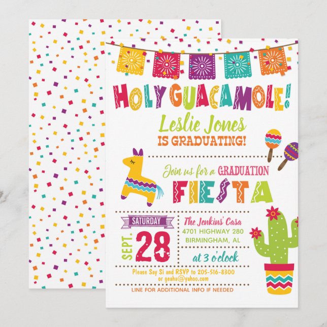 Invitación Santa Guacamole Graduation Invitation - Pinata - W (Anverso / Reverso)