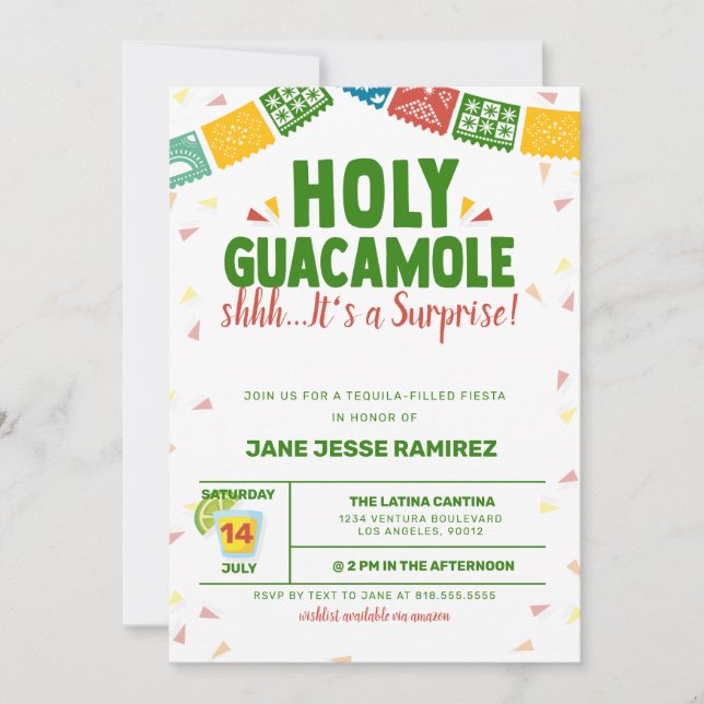 Invitación Santa Guacamole Sorpresa Fiesta (Anverso)