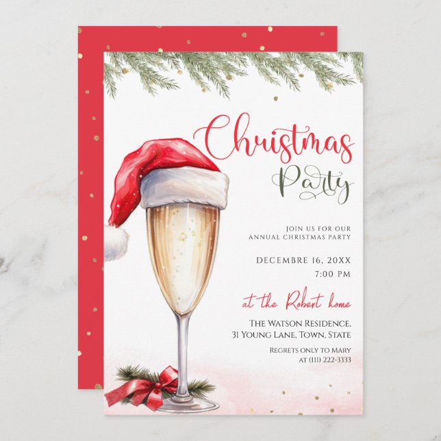 Invitación Santa Hat Cocktail Christmas Party  (Anverso / Reverso)