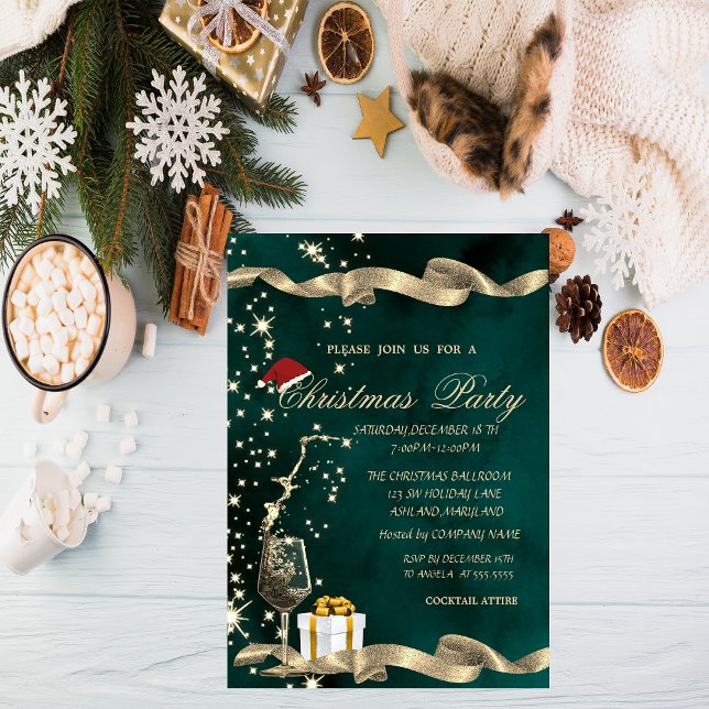 Invitación Santa Hat, Glass, Green Corporate Navidades (Subido por el creador)