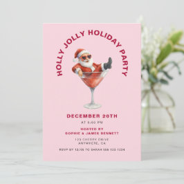 Invitación Santa Holly Jolly Christmas Party Pink & Red