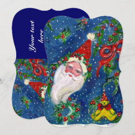 Invitación SANTA, HOLLYBERRIES, CROWNS, NAVIDADES FIESTA Azul