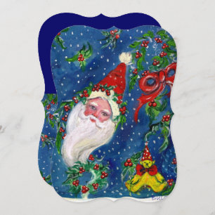 Invitación SANTA, HOLLYBERRIES, CROWNS, NAVIDADES FIESTA Azul