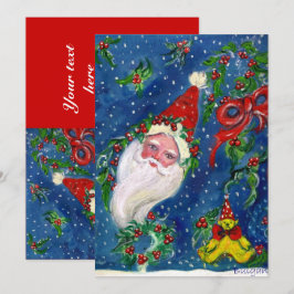 Invitación SANTA, HOLLYBERRY CROWNS, NAVIDADES FIESTA Azul Ro