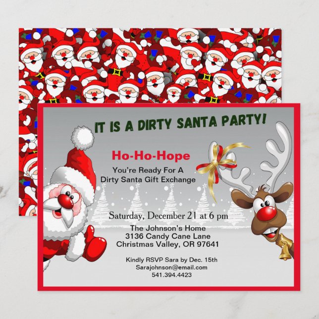 Invitación Santa Listo para el intercambio de regalos (Anverso / Reverso)
