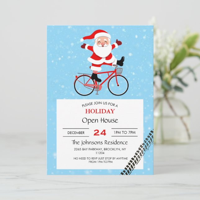 Invitación Santa monta una bicicleta (Anverso de pie)