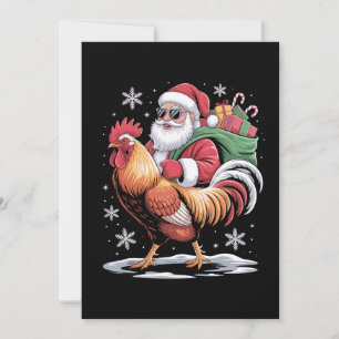 Invitación Santa montando gallo granja de Navidad gallina Nav