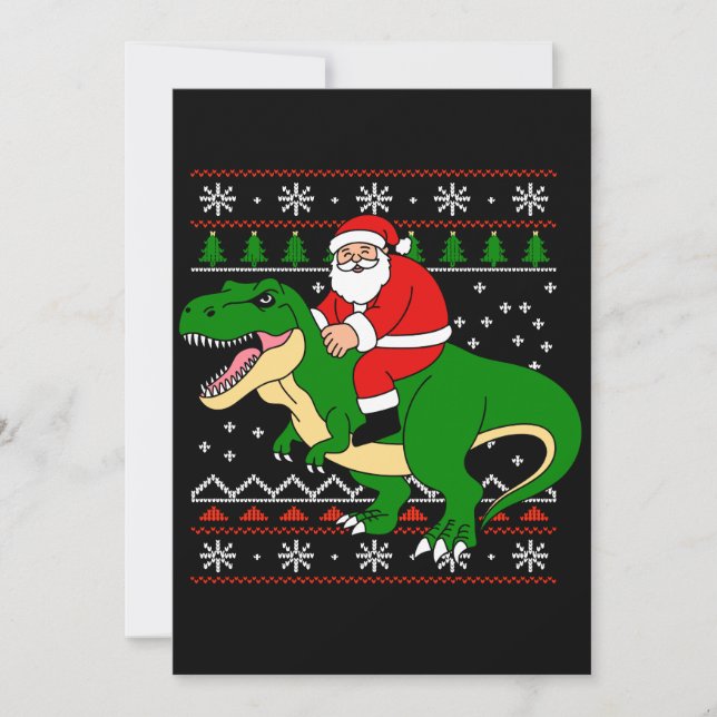 Invitación Santa montando T Rex Navidad Dinosaurio feo de Nav (Anverso)